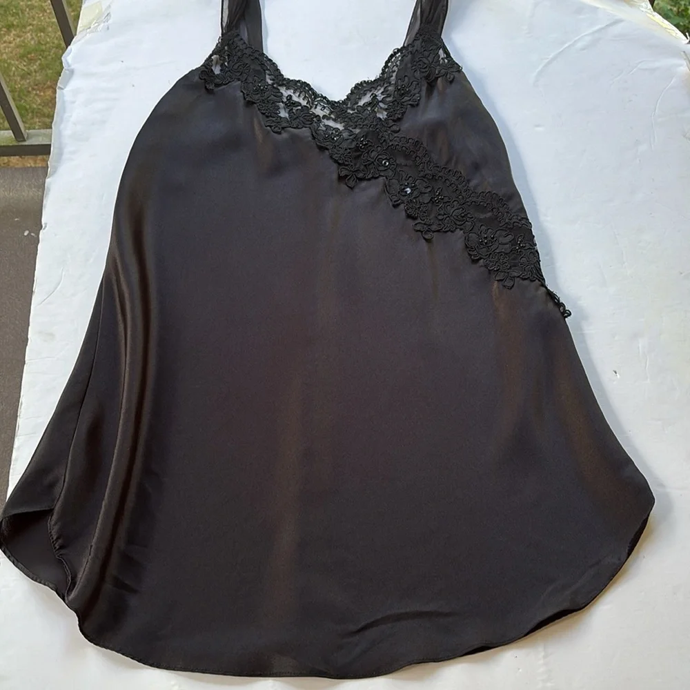 Vintage 80’s Embellished Black Lace Mini Slip Dress Goth Whimsical Fairy Medium - Picture 3 of 17